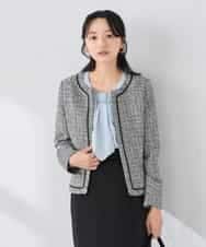 KADCD05139 a.v.v Elmi(アー・ヴェ・ヴェ) 【低身長サイズ】【ストレッチ】ツイードノーカラージャケット ネイビー