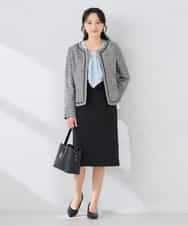 KADCD05139 a.v.v Elmi(アー・ヴェ・ヴェ) 【低身長サイズ】【ストレッチ】ツイードノーカラージャケット ネイビー