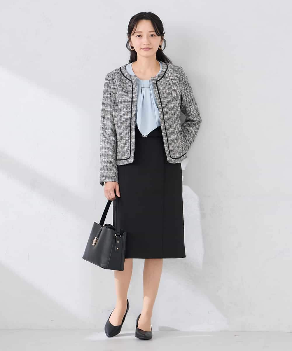 KADCD05139 a.v.v Elmi(アー・ヴェ・ヴェ) 【低身長サイズ】【ストレッチ】ツイードノーカラージャケット ネイビー