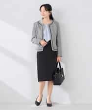 KADCD05139 a.v.v Elmi(アー・ヴェ・ヴェ) 【低身長サイズ】【ストレッチ】ツイードノーカラージャケット ネイビー