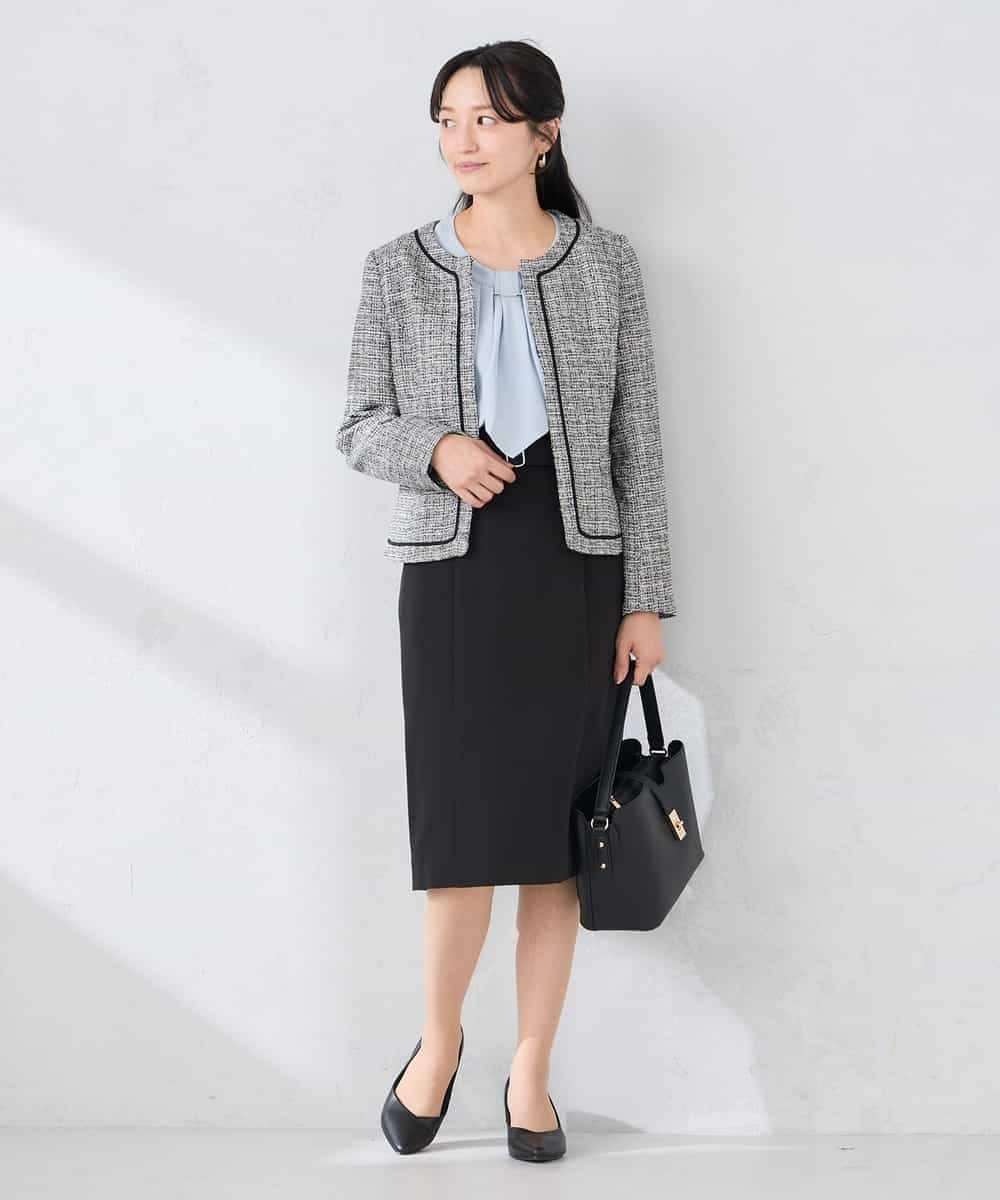 KADCD05139 a.v.v Elmi(アー・ヴェ・ヴェ) 【低身長サイズ】【ストレッチ】ツイードノーカラージャケット ネイビー