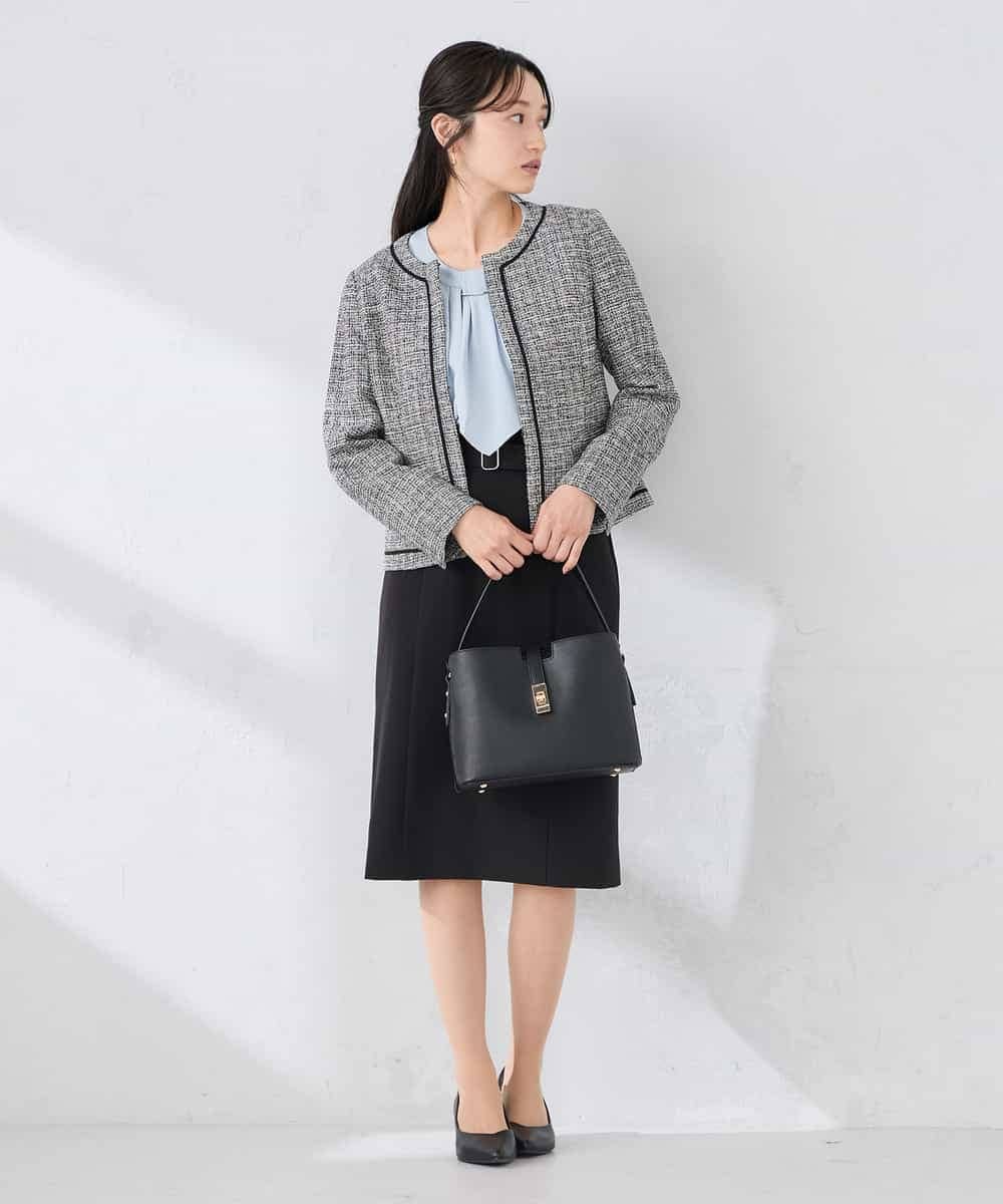 KADCD05139 a.v.v Elmi(アー・ヴェ・ヴェ) 【低身長サイズ】【ストレッチ】ツイードノーカラージャケット ネイビー