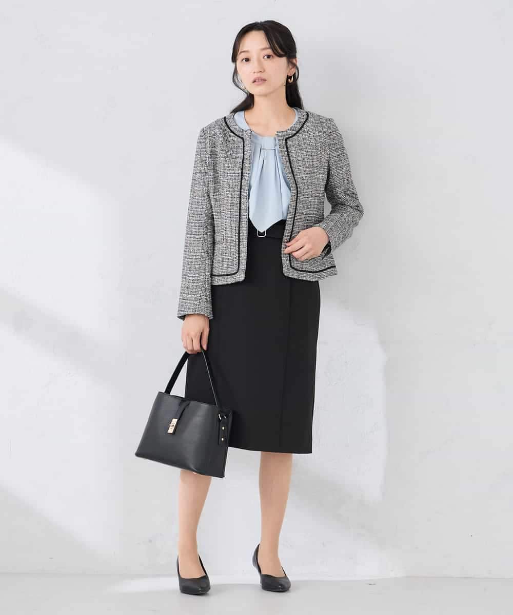 KADCD05139 a.v.v Elmi(アー・ヴェ・ヴェ) 【低身長サイズ】【ストレッチ】ツイードノーカラージャケット ネイビー