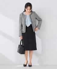 KADCD05139 a.v.v Elmi(アー・ヴェ・ヴェ) 【低身長サイズ】【ストレッチ】ツイードノーカラージャケット ネイビー