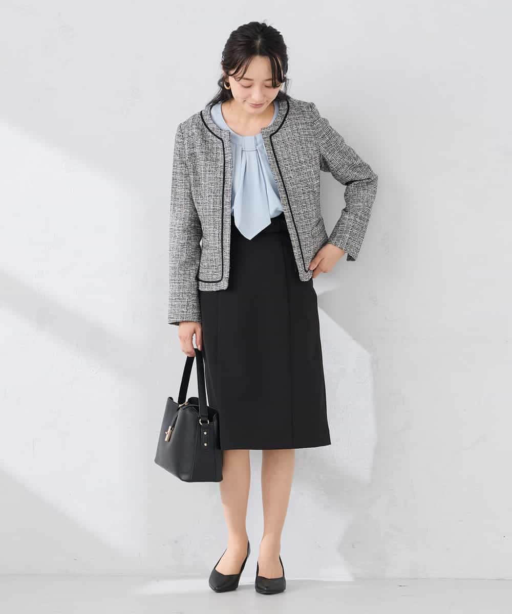 KADCD05139 a.v.v Elmi(アー・ヴェ・ヴェ) 【低身長サイズ】【ストレッチ】ツイードノーカラージャケット ネイビー