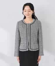 KADCD05139 a.v.v Elmi(アー・ヴェ・ヴェ) 【低身長サイズ】【ストレッチ】ツイードノーカラージャケット ネイビー