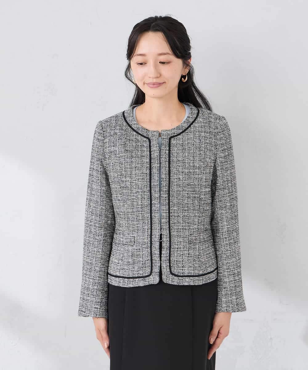 KADCD05139 a.v.v Elmi(アー・ヴェ・ヴェ) 【低身長サイズ】【ストレッチ】ツイードノーカラージャケット ネイビー