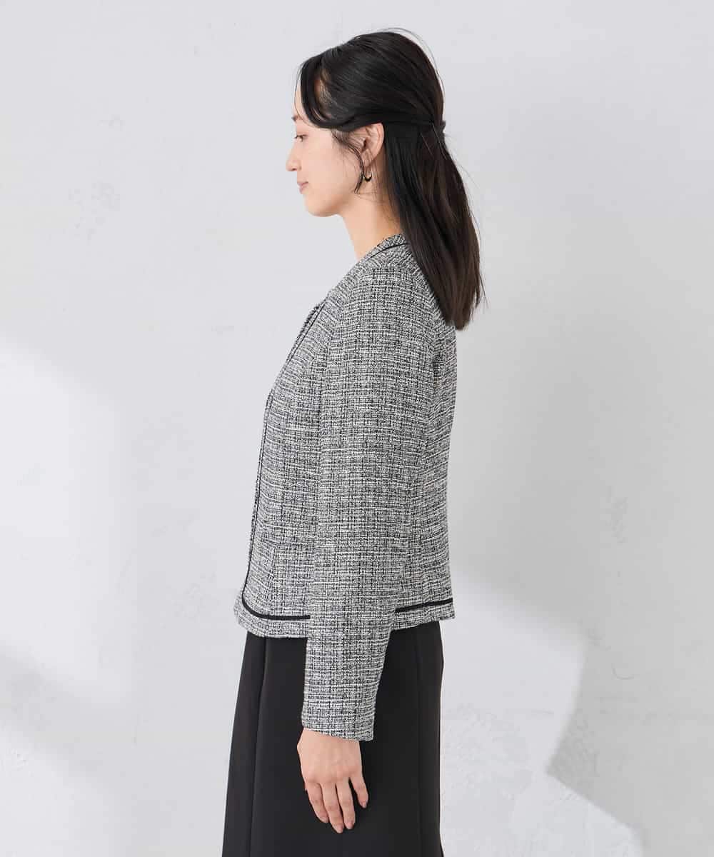 KADCD05139 a.v.v Elmi(アー・ヴェ・ヴェ) 【低身長サイズ】【ストレッチ】ツイードノーカラージャケット ネイビー