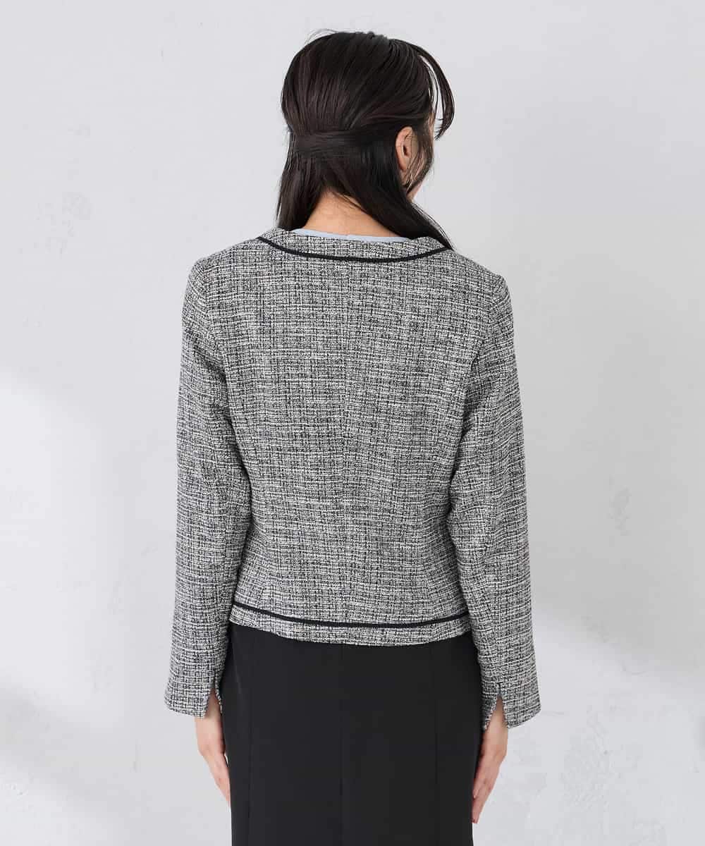 KADCD05139 a.v.v Elmi(アー・ヴェ・ヴェ) 【低身長サイズ】【ストレッチ】ツイードノーカラージャケット ネイビー