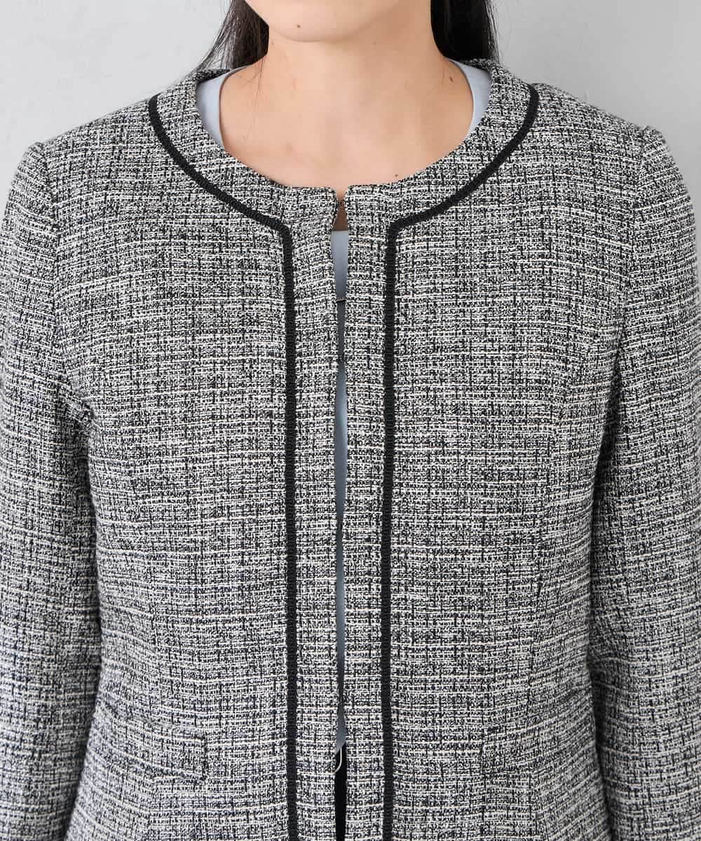 KADCD05139 a.v.v Elmi(アー・ヴェ・ヴェ) 【低身長サイズ】【ストレッチ】ツイードノーカラージャケット ネイビー