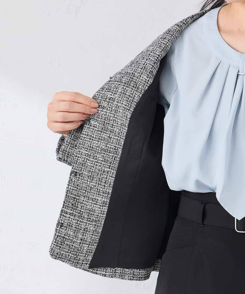 KADCD05139 a.v.v Elmi(アー・ヴェ・ヴェ) 【低身長サイズ】【ストレッチ】ツイードノーカラージャケット ネイビー