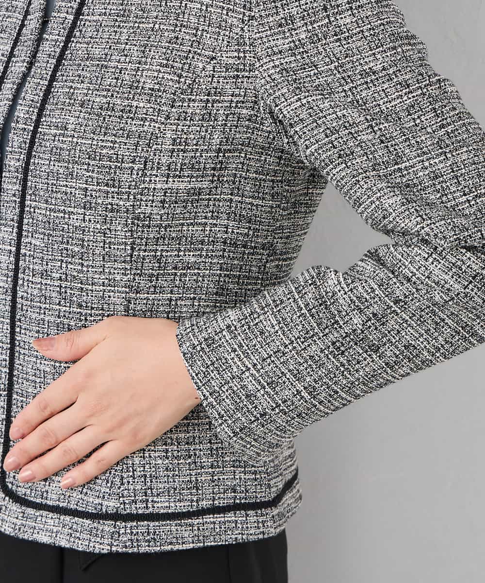 KADCD05139 a.v.v Elmi(アー・ヴェ・ヴェ) 【低身長サイズ】【ストレッチ】ツイードノーカラージャケット ネイビー