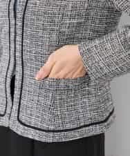 KADCD05139 a.v.v Elmi(アー・ヴェ・ヴェ) 【低身長サイズ】【ストレッチ】ツイードノーカラージャケット ネイビー