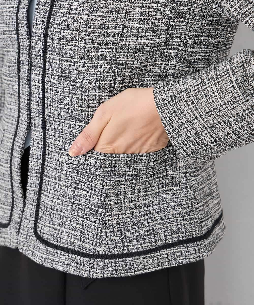 KADCD05139 a.v.v Elmi(アー・ヴェ・ヴェ) 【低身長サイズ】【ストレッチ】ツイードノーカラージャケット ネイビー