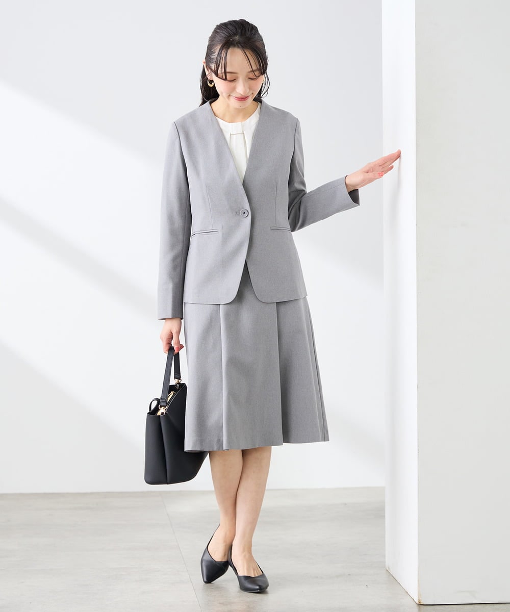 KADFE20109 a.v.v Elmi(アー・ヴェ・ヴェ) 【低身長サイズ】【洗える/UVカット】リネンライクストレッチノーカラージャケット ネイビー