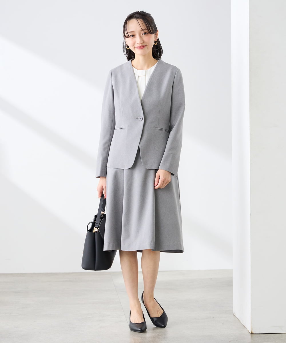 KADFE20109 a.v.v Elmi(アー・ヴェ・ヴェ) 【低身長サイズ】【洗える/UVカット】リネンライクストレッチノーカラージャケット ネイビー