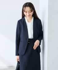 KADFE20109 a.v.v Elmi(アー・ヴェ・ヴェ) 【低身長サイズ】【洗える/UVカット】リネンライクストレッチノーカラージャケット ネイビー