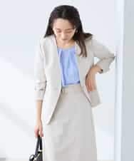 KADFE20109 a.v.v Elmi(アー・ヴェ・ヴェ) 【低身長サイズ】【洗える/UVカット】リネンライクストレッチノーカラージャケット ネイビー