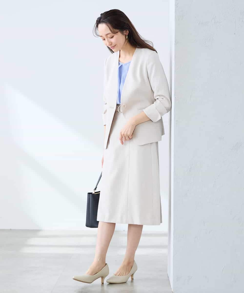 KADFE20109 a.v.v Elmi(アー・ヴェ・ヴェ) 【低身長サイズ】【洗える/UVカット】リネンライクストレッチノーカラージャケット ネイビー