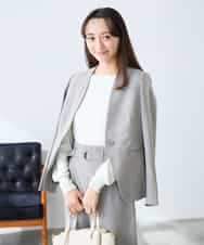 KADFE20109 a.v.v Elmi(アー・ヴェ・ヴェ) 【低身長サイズ】【洗える/UVカット】リネンライクストレッチノーカラージャケット ネイビー