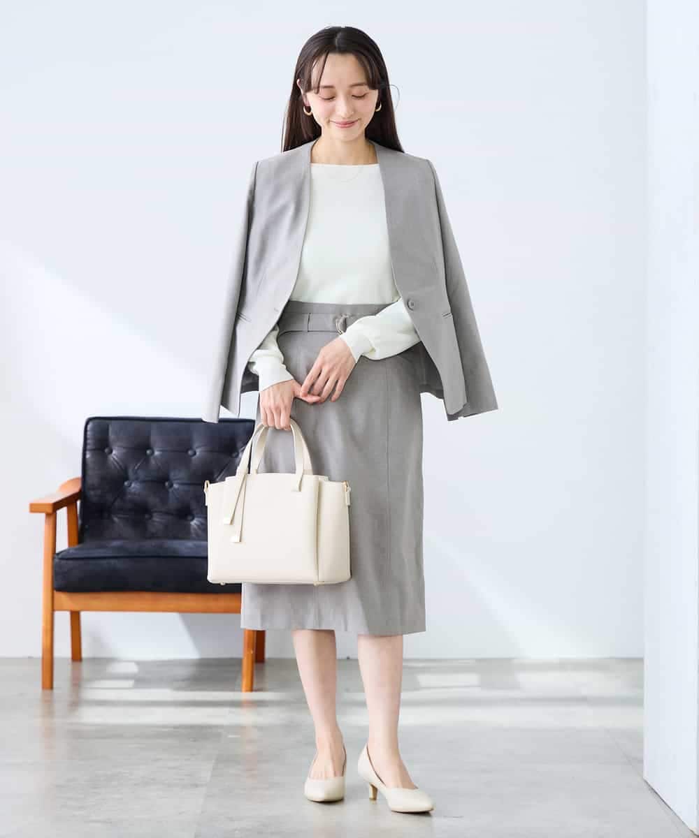 KADFE20109 a.v.v Elmi(アー・ヴェ・ヴェ) 【低身長サイズ】【洗える/UVカット】リネンライクストレッチノーカラージャケット ネイビー