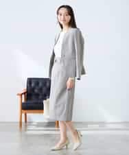 KADFE20109 a.v.v Elmi(アー・ヴェ・ヴェ) 【低身長サイズ】【洗える/UVカット】リネンライクストレッチノーカラージャケット ネイビー