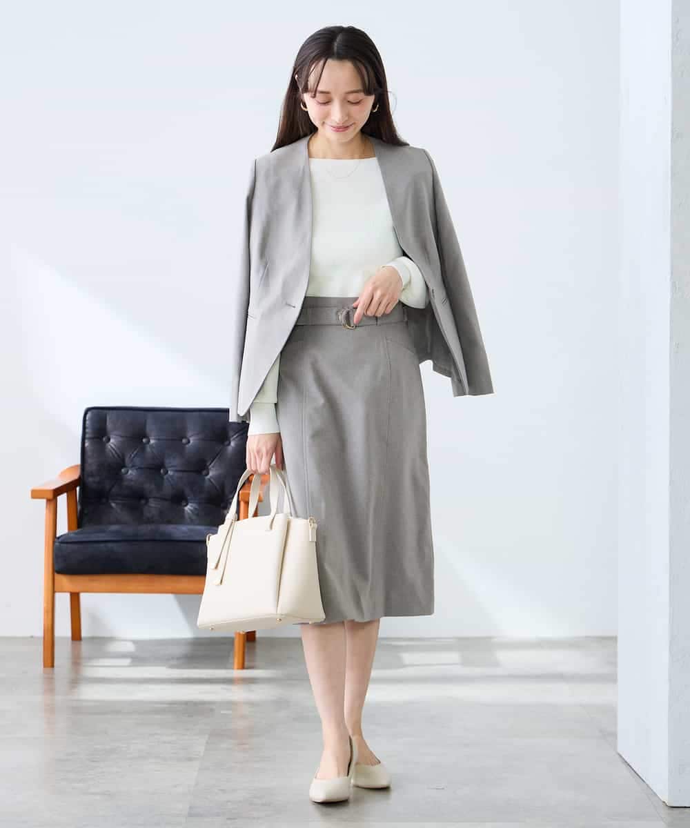 KADFE20109 a.v.v Elmi(アー・ヴェ・ヴェ) 【低身長サイズ】【洗える/UVカット】リネンライクストレッチノーカラージャケット ネイビー