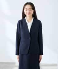 KADFE20109 a.v.v Elmi(アー・ヴェ・ヴェ) 【低身長サイズ】【洗える/UVカット】リネンライクストレッチノーカラージャケット ネイビー