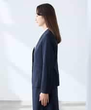 KADFE20109 a.v.v Elmi(アー・ヴェ・ヴェ) 【低身長サイズ】【洗える/UVカット】リネンライクストレッチノーカラージャケット ネイビー