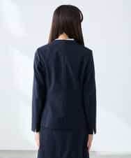 KADFE20109 a.v.v Elmi(アー・ヴェ・ヴェ) 【低身長サイズ】【洗える/UVカット】リネンライクストレッチノーカラージャケット ネイビー