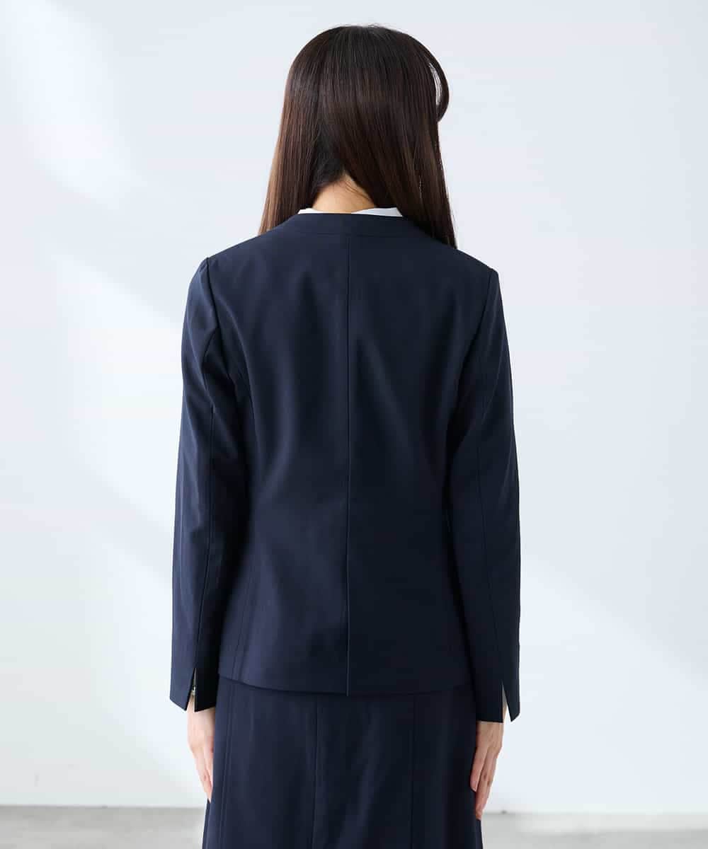 KADFE20109 a.v.v Elmi(アー・ヴェ・ヴェ) 【低身長サイズ】【洗える/UVカット】リネンライクストレッチノーカラージャケット ネイビー