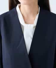 KADFE20109 a.v.v Elmi(アー・ヴェ・ヴェ) 【低身長サイズ】【洗える/UVカット】リネンライクストレッチノーカラージャケット ネイビー