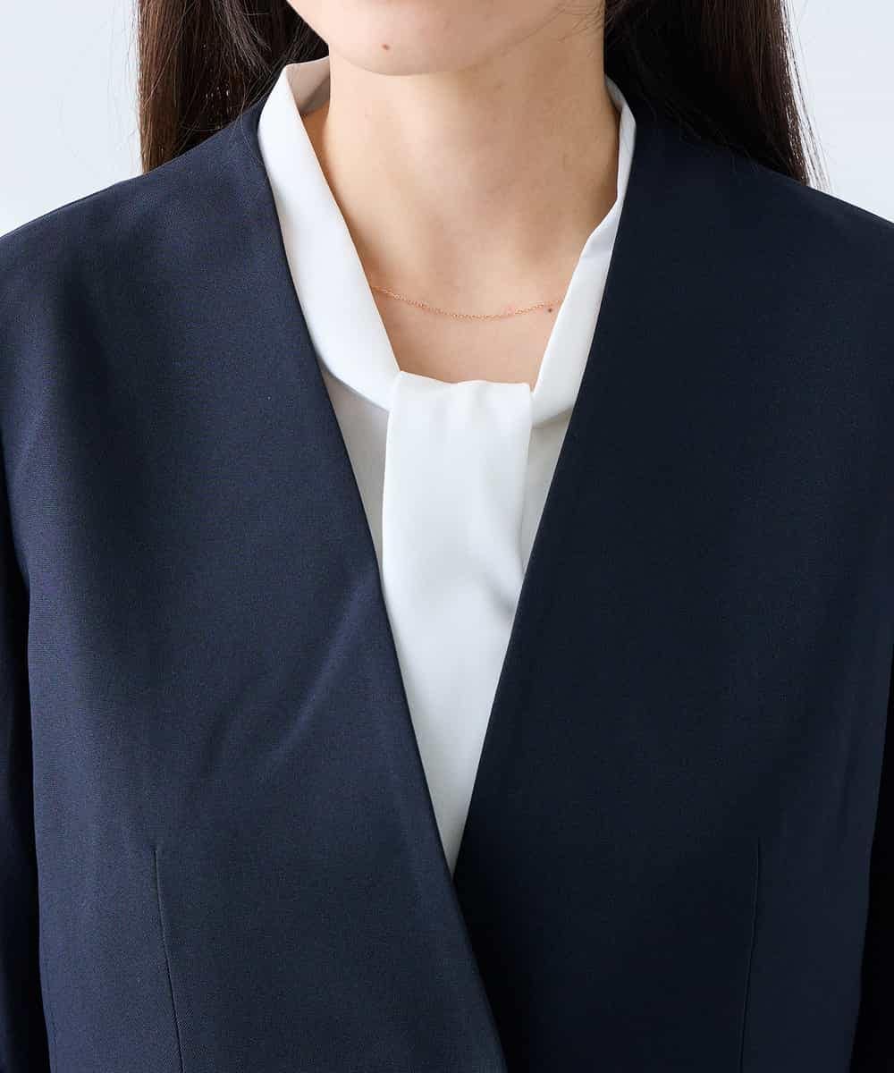 KADFE20109 a.v.v Elmi(アー・ヴェ・ヴェ) 【低身長サイズ】【洗える/UVカット】リネンライクストレッチノーカラージャケット ネイビー