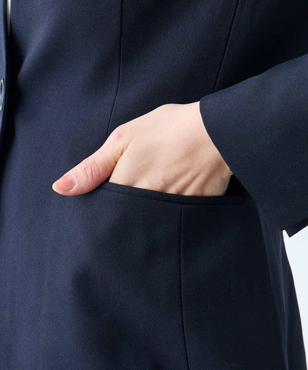 KADFE20109 a.v.v Elmi(アー・ヴェ・ヴェ) 【低身長サイズ】【洗える/UVカット】リネンライクストレッチノーカラージャケット ネイビー