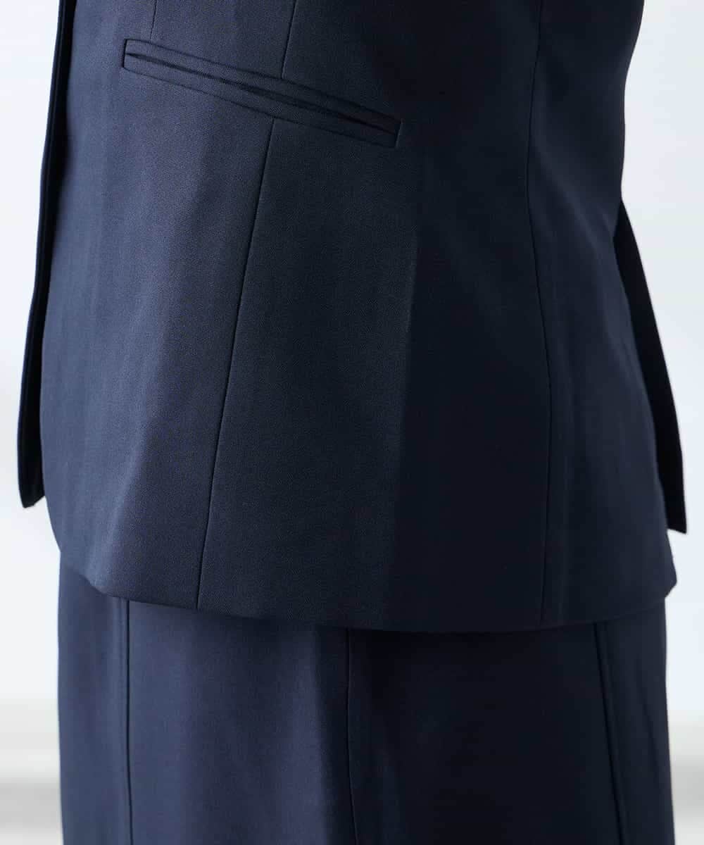 KADFE20109 a.v.v Elmi(アー・ヴェ・ヴェ) 【低身長サイズ】【洗える/UVカット】リネンライクストレッチノーカラージャケット ネイビー