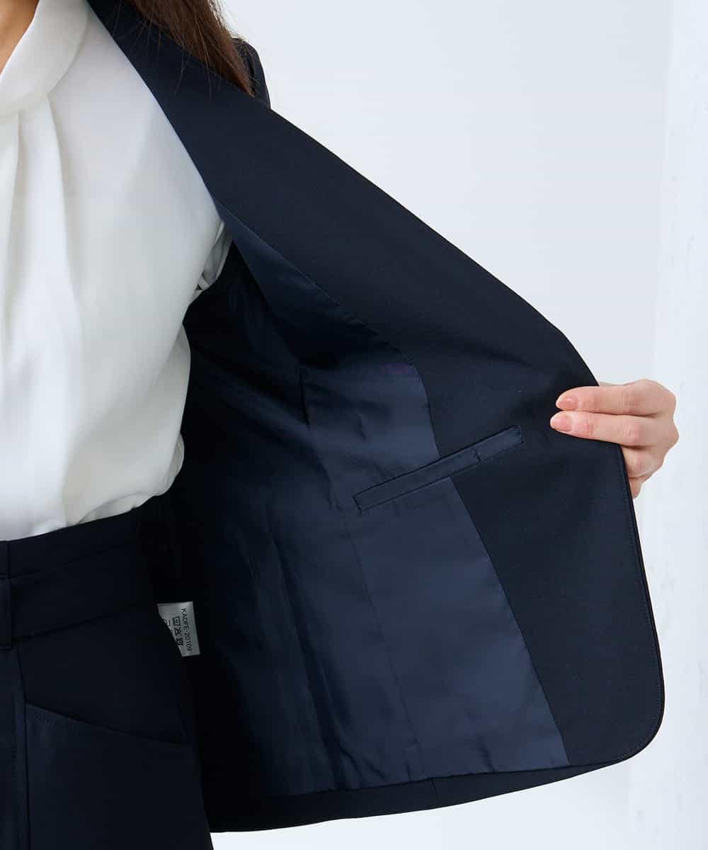 KADFE20109 a.v.v Elmi(アー・ヴェ・ヴェ) 【低身長サイズ】【洗える/UVカット】リネンライクストレッチノーカラージャケット ネイビー