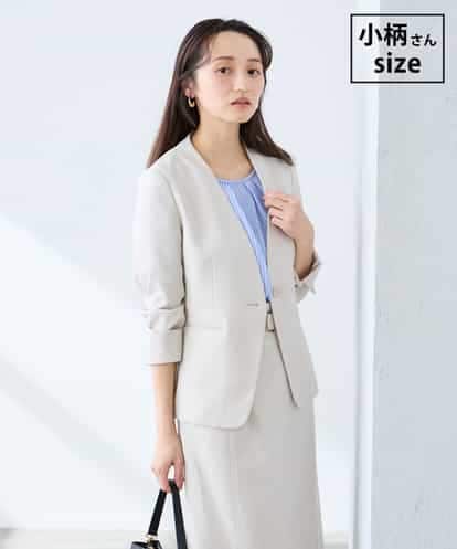 KADFE20109 a.v.v Elmi 【低身長サイズ】【洗える/UVカット】リネンライクストレッチノーカラージャケット