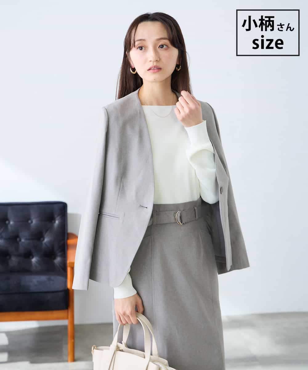 KADFE20109 a.v.v Elmi(アー・ヴェ・ヴェ) 【低身長サイズ】【洗える/UVカット】リネンライクストレッチノーカラージャケット グレー