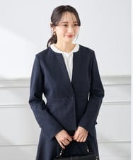 KADFE21109 a.v.v Elmi(アー・ヴェ・ヴェ) 【低身長サイズ】【洗える/UVカット】リネンライクストレッチキーネックジャケット ネイビー