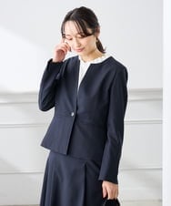 KADFE21109 a.v.v Elmi(アー・ヴェ・ヴェ) 【低身長サイズ】【洗える/UVカット】リネンライクストレッチキーネックジャケット ネイビー