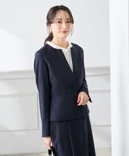 KADFE21109 a.v.v Elmi(アー・ヴェ・ヴェ) 【低身長サイズ】【洗える/UVカット】リネンライクストレッチキーネックジャケット ネイビー