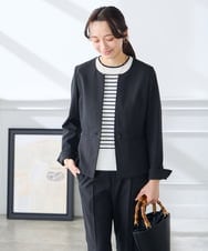 KADFE21109 a.v.v Elmi(アー・ヴェ・ヴェ) 【低身長サイズ】【洗える/UVカット】リネンライクストレッチキーネックジャケット ネイビー