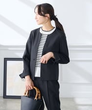 KADFE21109 a.v.v Elmi(アー・ヴェ・ヴェ) 【低身長サイズ】【洗える/UVカット】リネンライクストレッチキーネックジャケット ネイビー