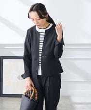 KADFE21109 a.v.v Elmi(アー・ヴェ・ヴェ) 【低身長サイズ】【洗える/UVカット】リネンライクストレッチキーネックジャケット ネイビー