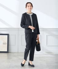 KADFE21109 a.v.v Elmi(アー・ヴェ・ヴェ) 【低身長サイズ】【洗える/UVカット】リネンライクストレッチキーネックジャケット ネイビー