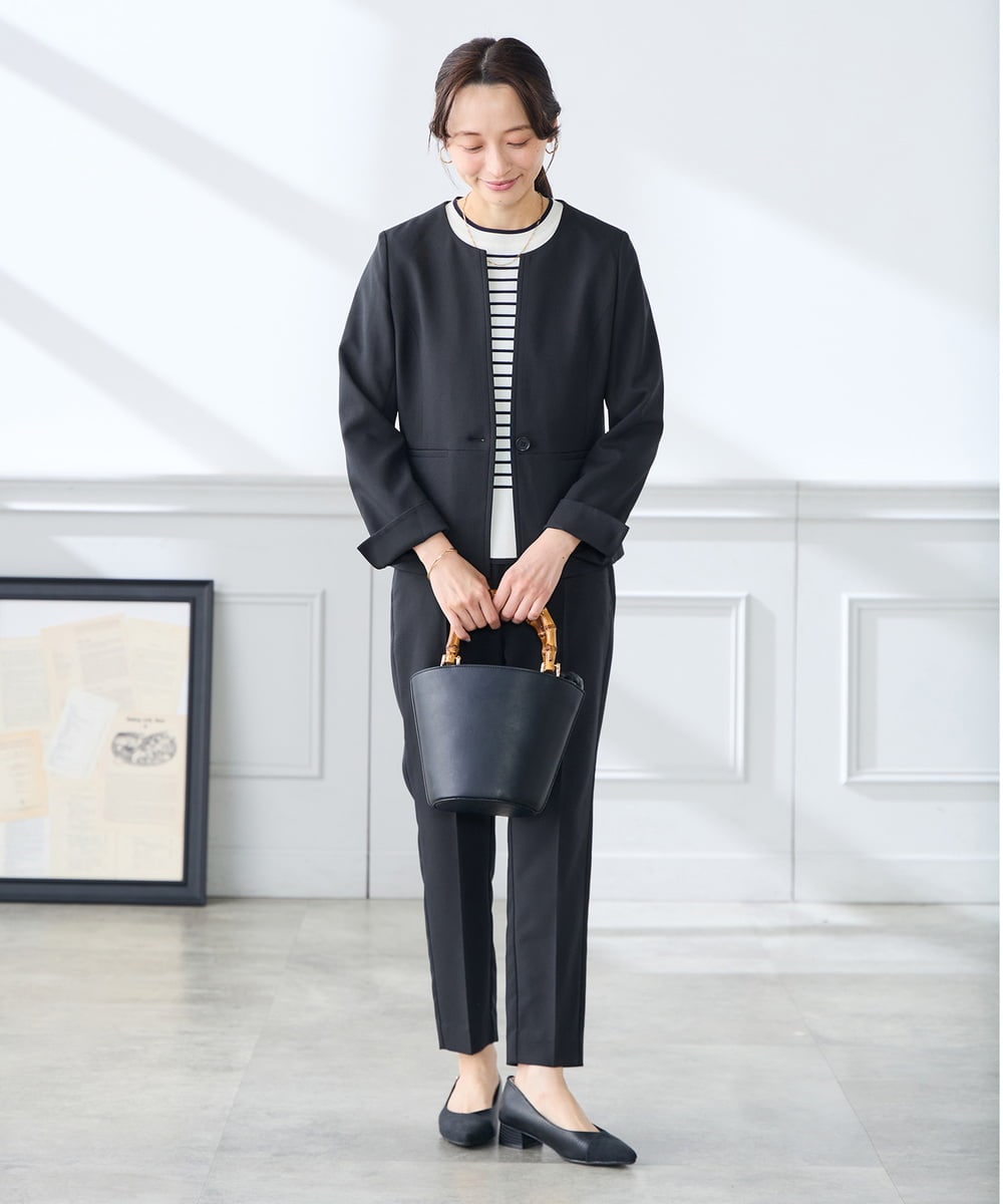 KADFE21109 a.v.v Elmi(アー・ヴェ・ヴェ) 【低身長サイズ】【洗える/UVカット】リネンライクストレッチキーネックジャケット ネイビー