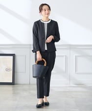 KADFE21109 a.v.v Elmi(アー・ヴェ・ヴェ) 【低身長サイズ】【洗える/UVカット】リネンライクストレッチキーネックジャケット ネイビー