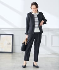 KADFE21109 a.v.v Elmi(アー・ヴェ・ヴェ) 【低身長サイズ】【洗える/UVカット】リネンライクストレッチキーネックジャケット ネイビー