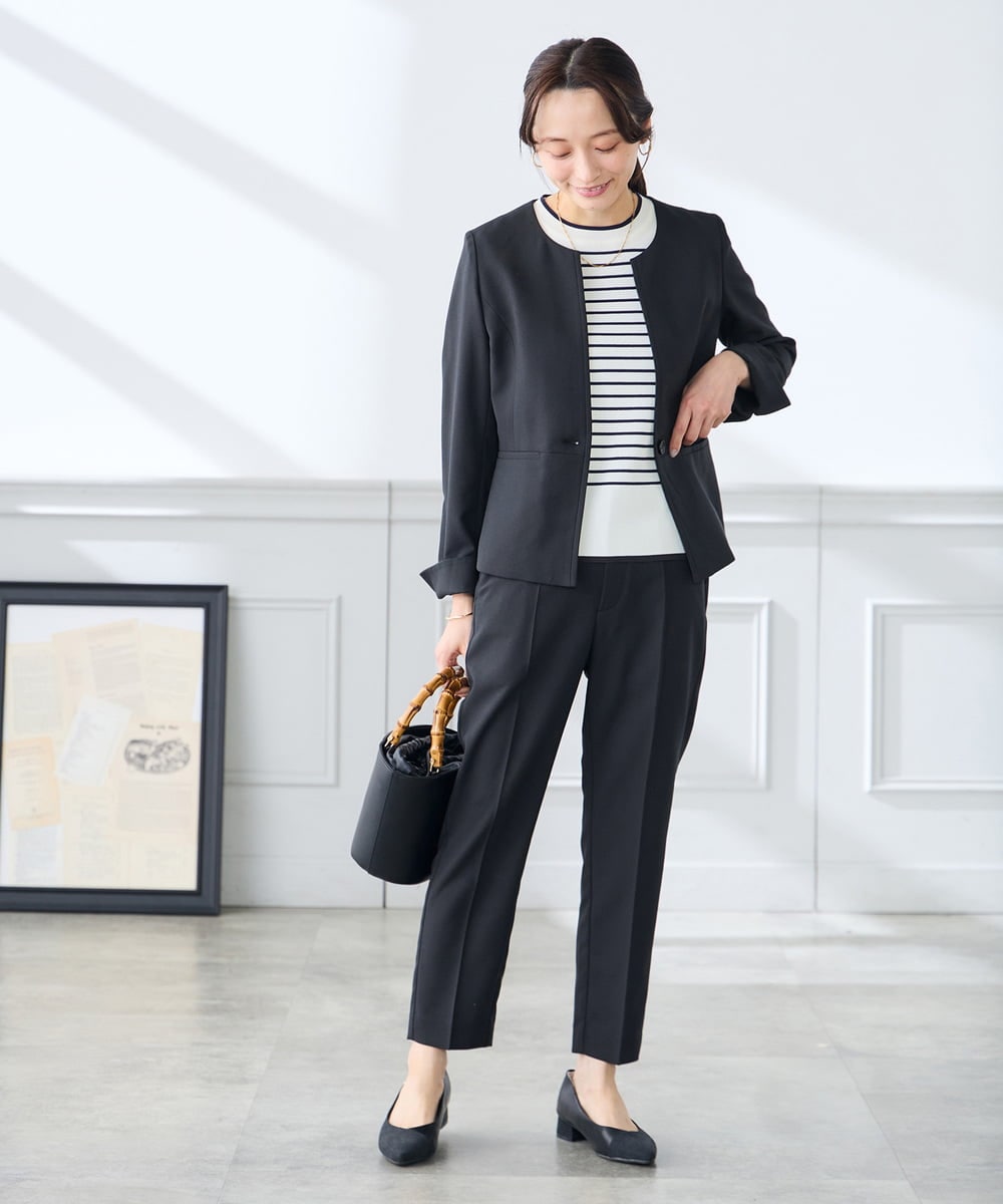 KADFE21109 a.v.v Elmi(アー・ヴェ・ヴェ) 【低身長サイズ】【洗える/UVカット】リネンライクストレッチキーネックジャケット ネイビー