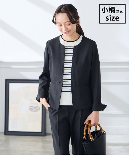 KADFE21109 a.v.v Elmi 【低身長サイズ】【洗える/UVカット】リネンライクストレッチキーネックジャケット